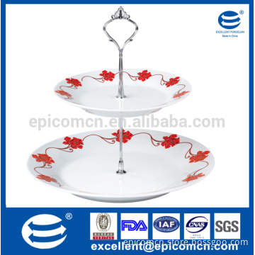 2 layers porcelain cake stand with decoration